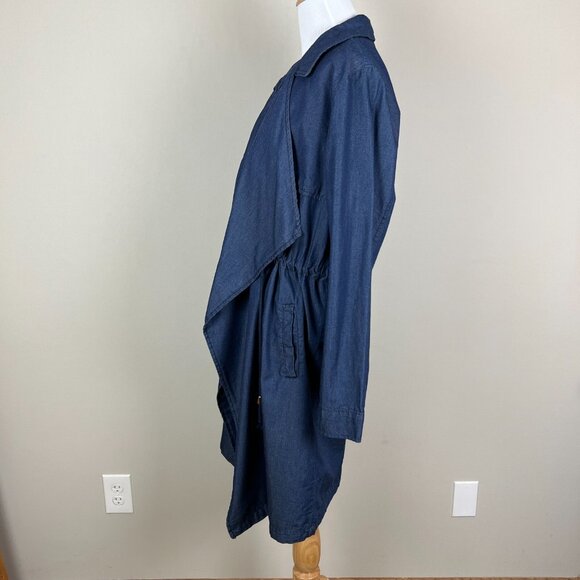 1 Sunset Lane Jacket Womens Large Blue Chambray Duster Draped Open Front Cinched - Picture 5 of 16